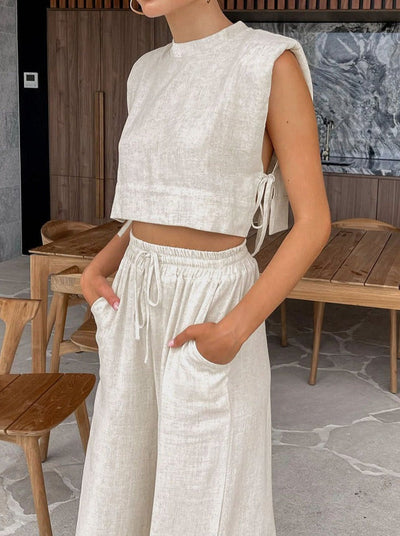 Damen Leinen-Set – Lockerer Schnitt – 2-teiliges Sommer-Outfit