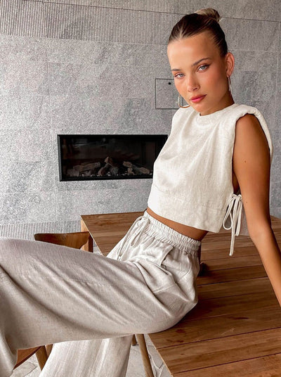 Damen Leinen-Set – Lockerer Schnitt – 2-teiliges Sommer-Outfit