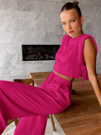 Damen Leinen-Set – Lockerer Schnitt – 2-teiliges Sommer-Outfit