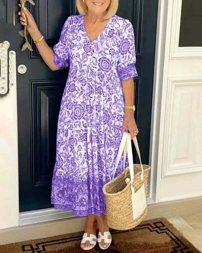 Palma | Elegantes V-Ausschnitt Blumenkleid