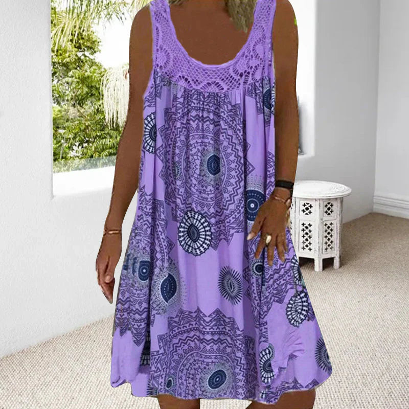 Mallory – Ärmelloses Kleid mit lebendigem Boho-Print