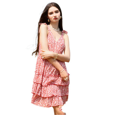 Lorevina – Gestuftes Minikleid mit Rüschen und Blumenmuster und Bindeträgern