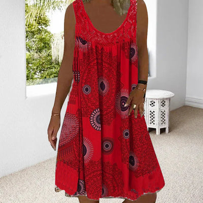 Mallory – Ärmelloses Kleid mit lebendigem Boho-Print