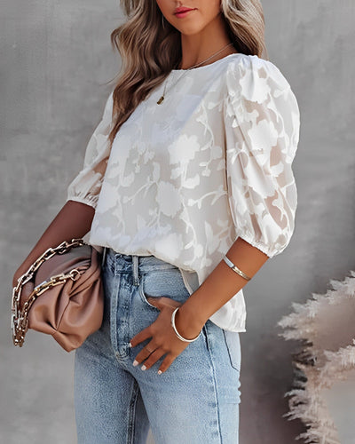 Damen Bluse Chiffon Blumenmuster Elegant