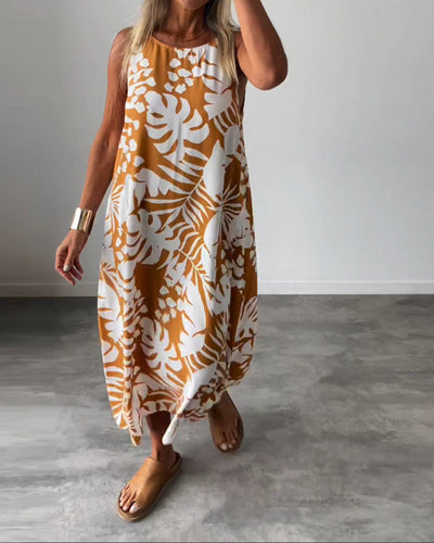 LUCY ÄRMELLOSES KLEID MIT BLÄTTERMUSTER
