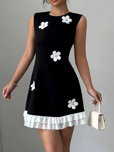 Flower Round Neck Sleeveless Dress