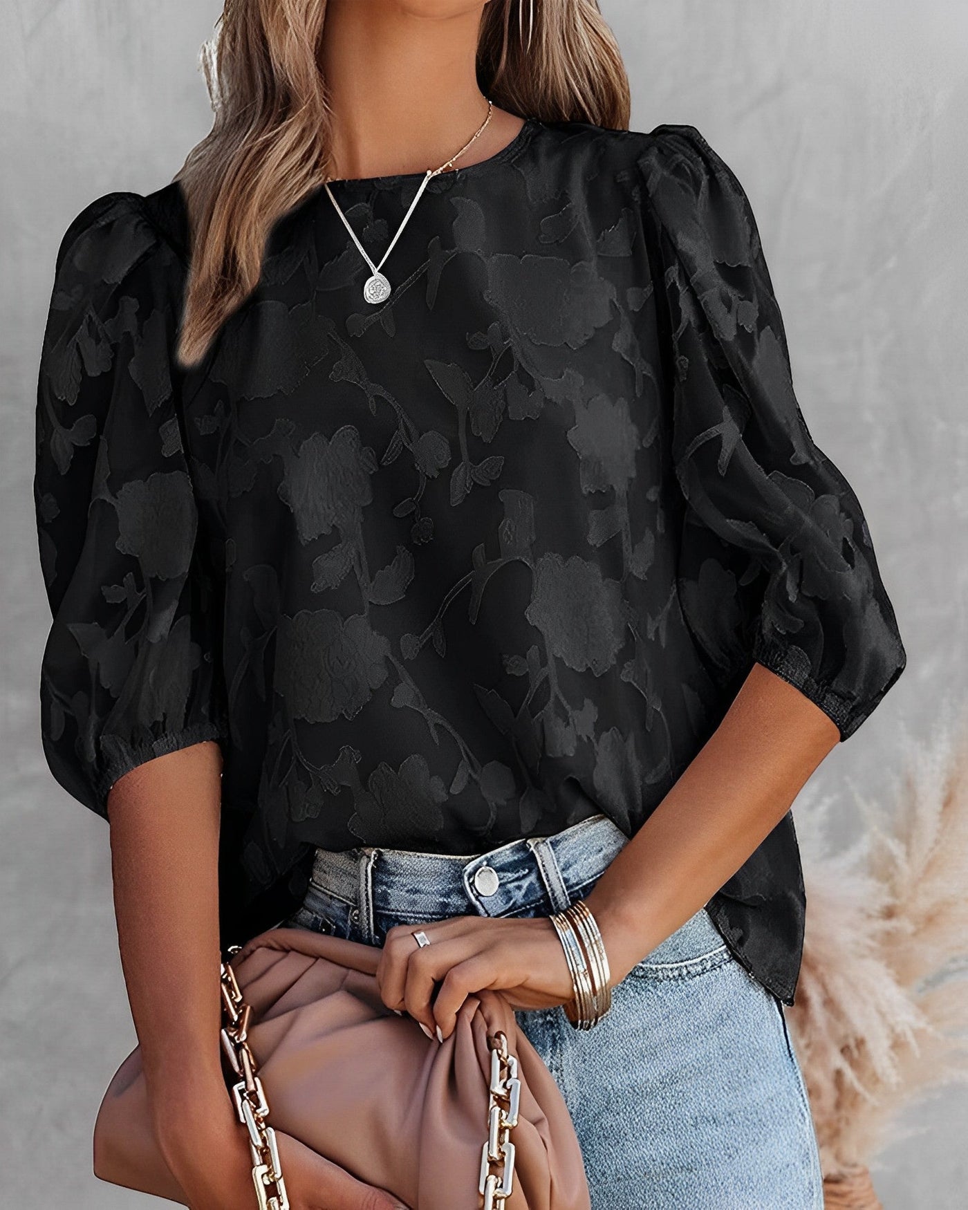 Damen Bluse Chiffon Blumenmuster Elegant