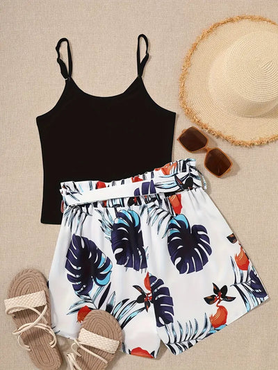 Cera – Zweiteiliges Set aus ärmellosem Top und Shorts im Tropical-Stil