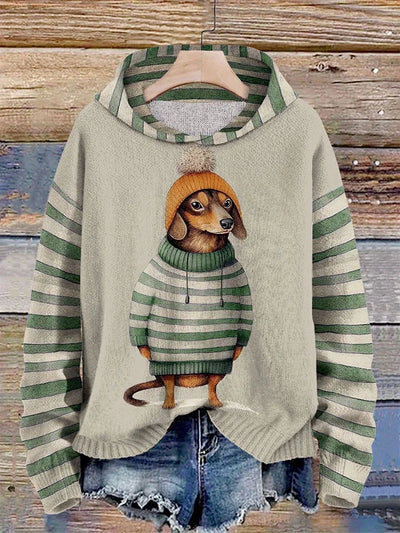Damen-hoodie mit sübem dackel im kleiderdruck