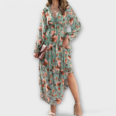 Lillian | Romantisches, transparentes Maxikleid mit floralem Design