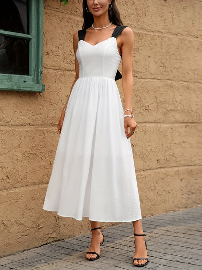 Sweetheart Neck Wide Strap Midi Dress