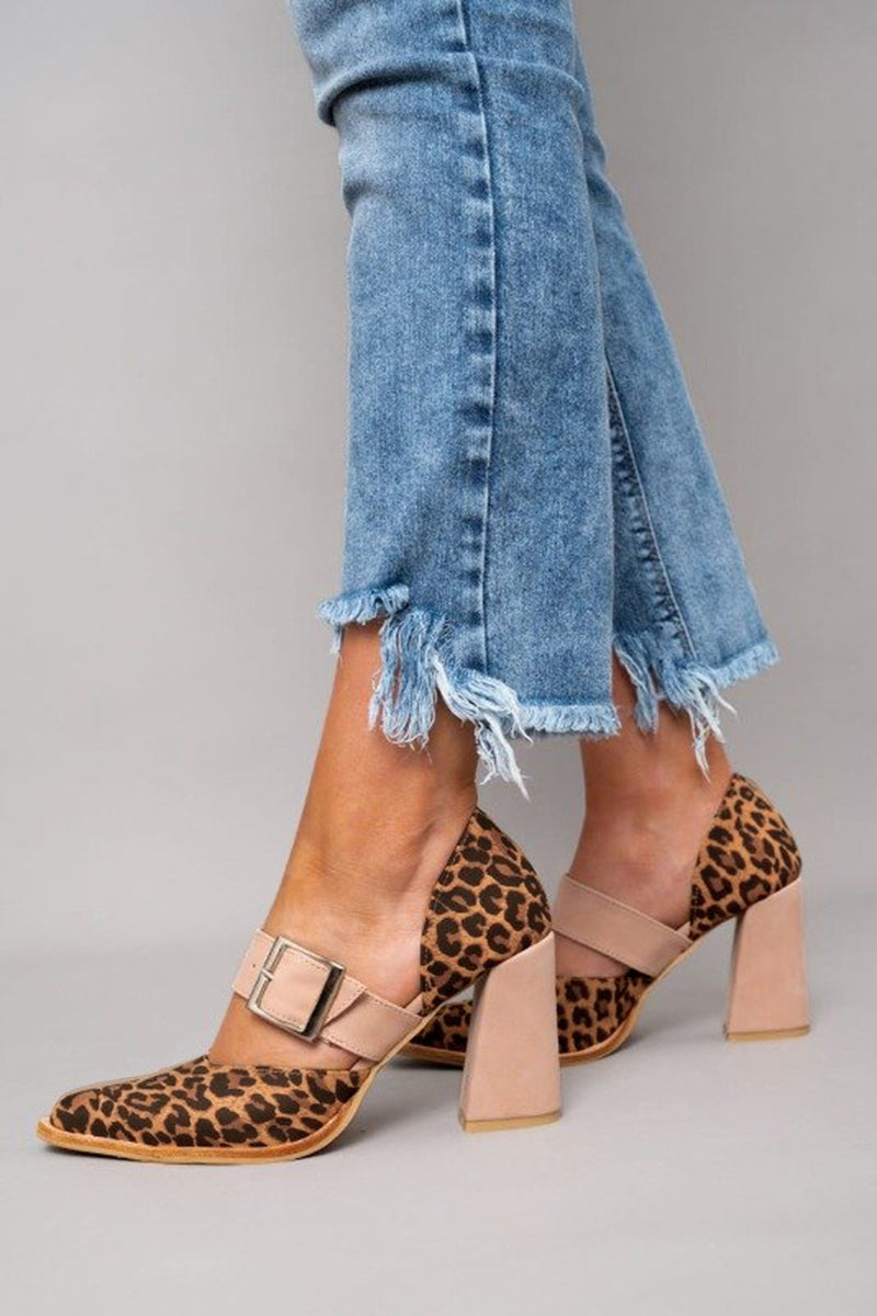 Selveta | Leopard-Daim Sandalen mit robusten Absätzen
