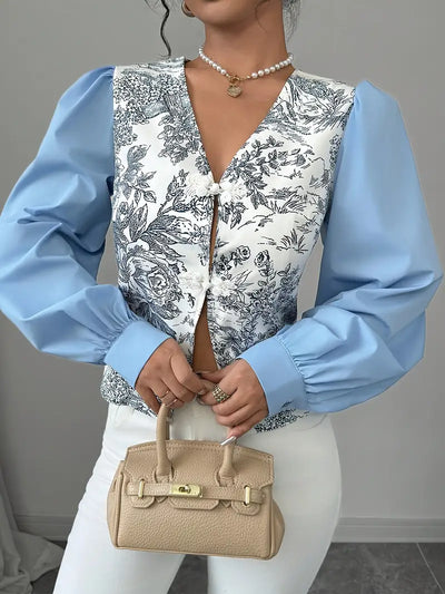 Joycie - vintage-baumwollbluse mit puffärmeln