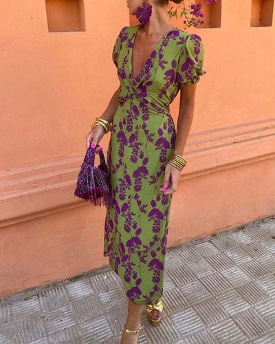 Jocell – Midikleid mit Vintage-Blumenmuster und Puffärmeln