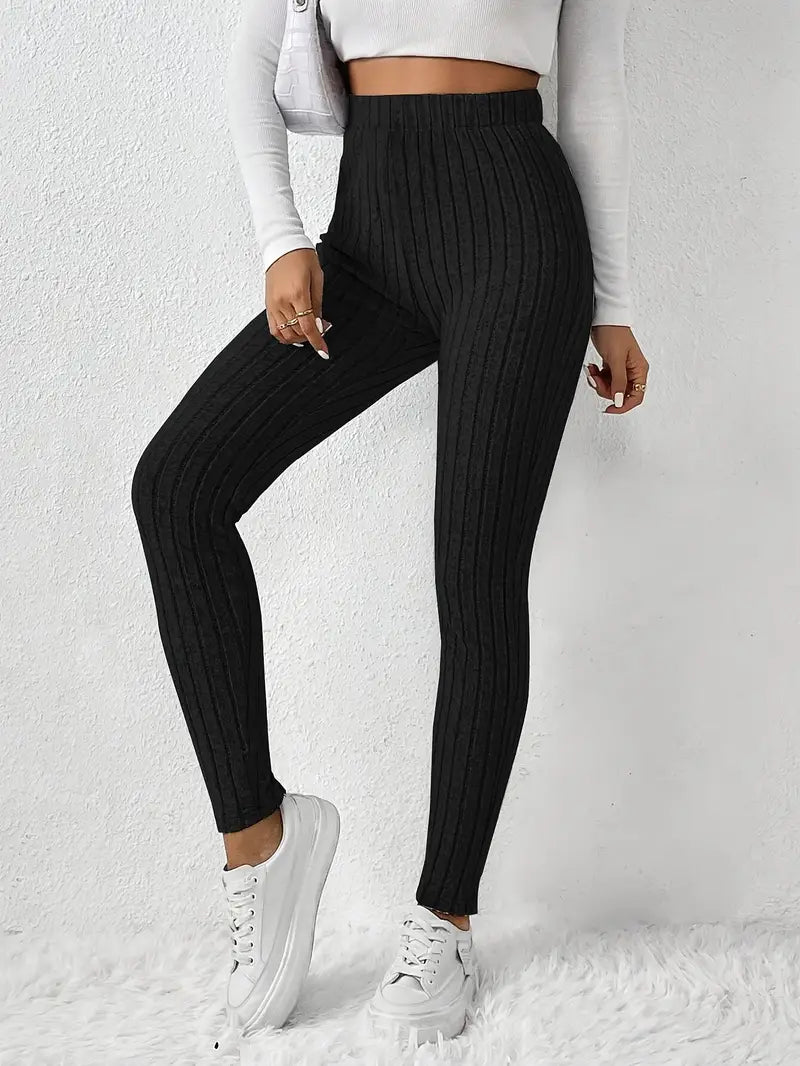 Elvida – Rippstrick-Leggings mit hohem Bund