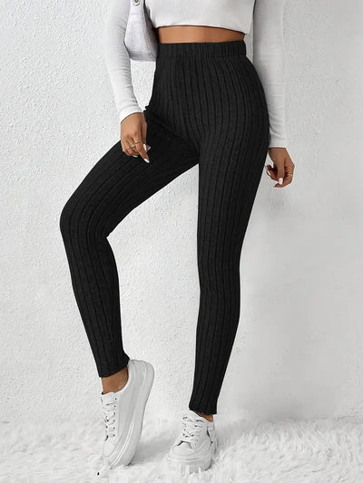 Elvida – Rippstrick-Leggings mit hohem Bund