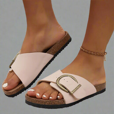Margie | Damen Kork Pantoletten mit Schnallenriemen Design