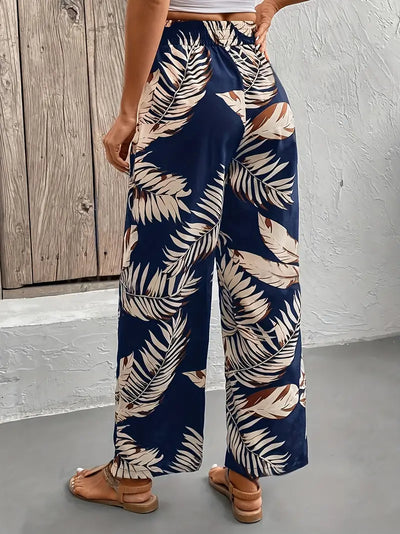 Denielle – Stilvolle Hose mit weitem Bein und Blattmuste