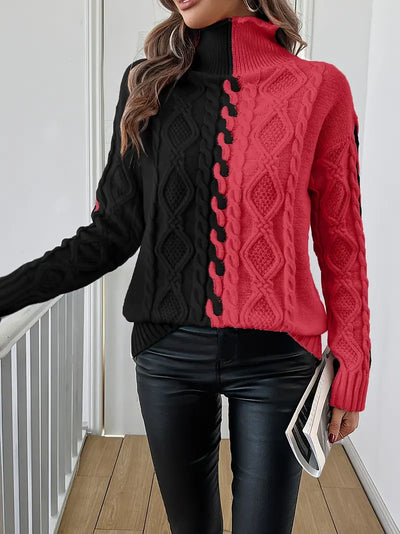 Leovia – Eleganter Gestreifter Pullover Mit Hohem Kragen