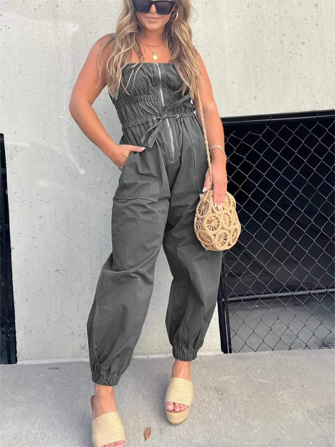 ZIPPER CARGO JUMPSUIT