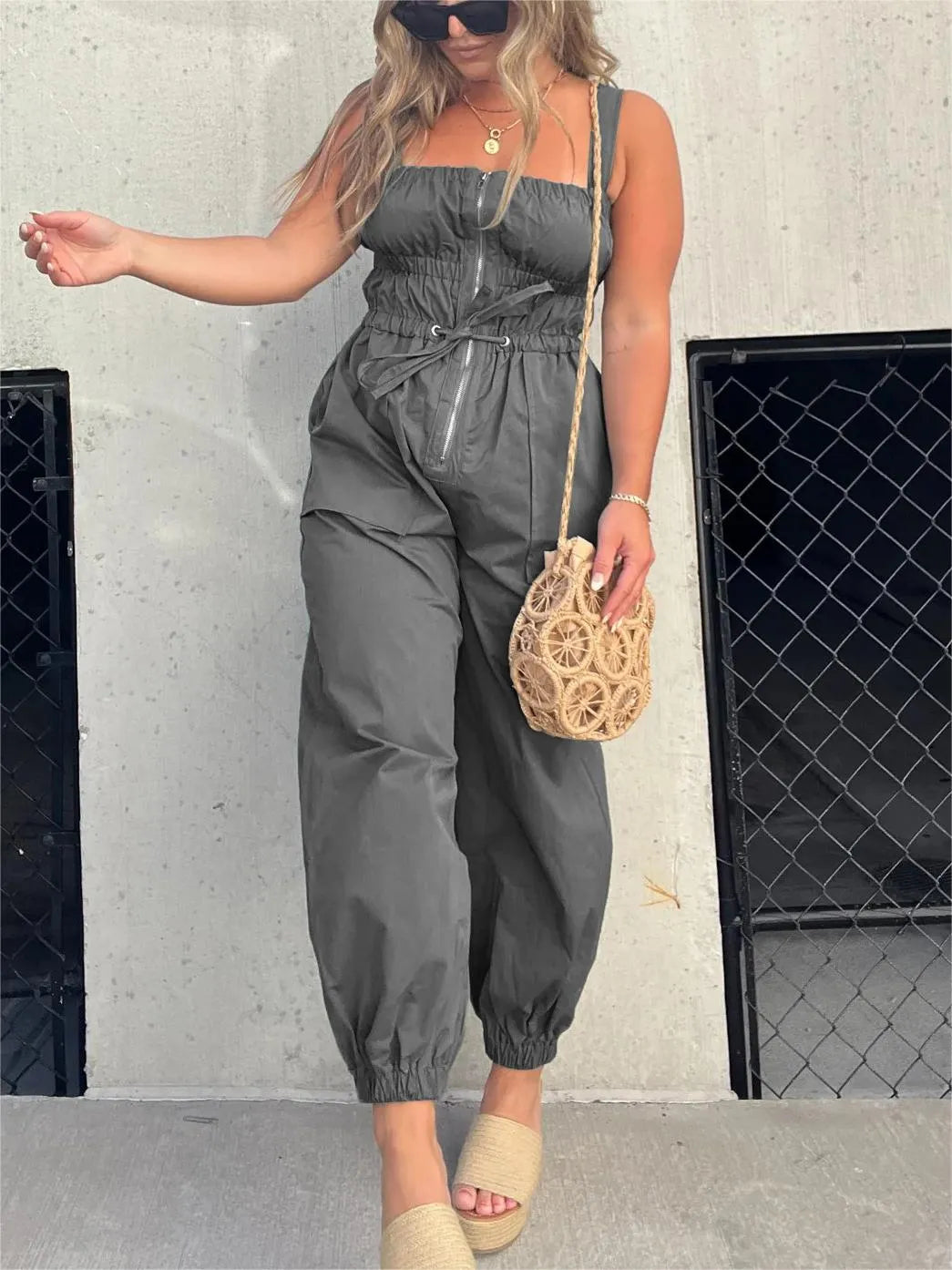 ZIPPER CARGO JUMPSUIT