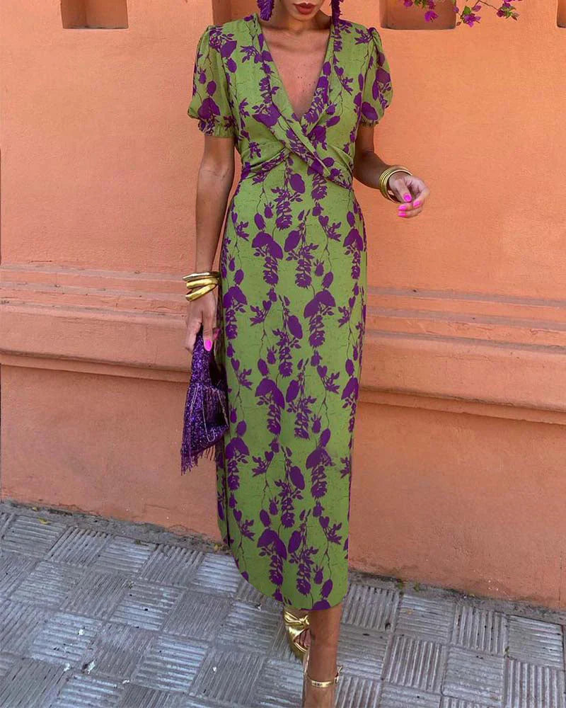 Jocell – Midikleid mit Vintage-Blumenmuster und Puffärmeln