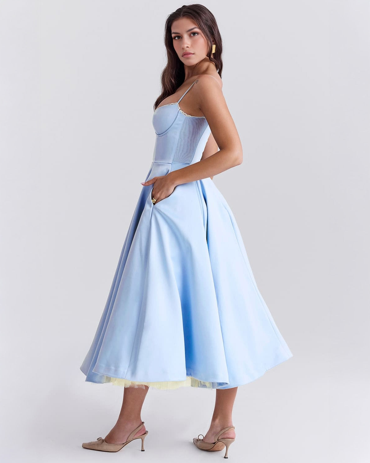 Paula | Duchesse-Satin Midikleid Mit Corsage