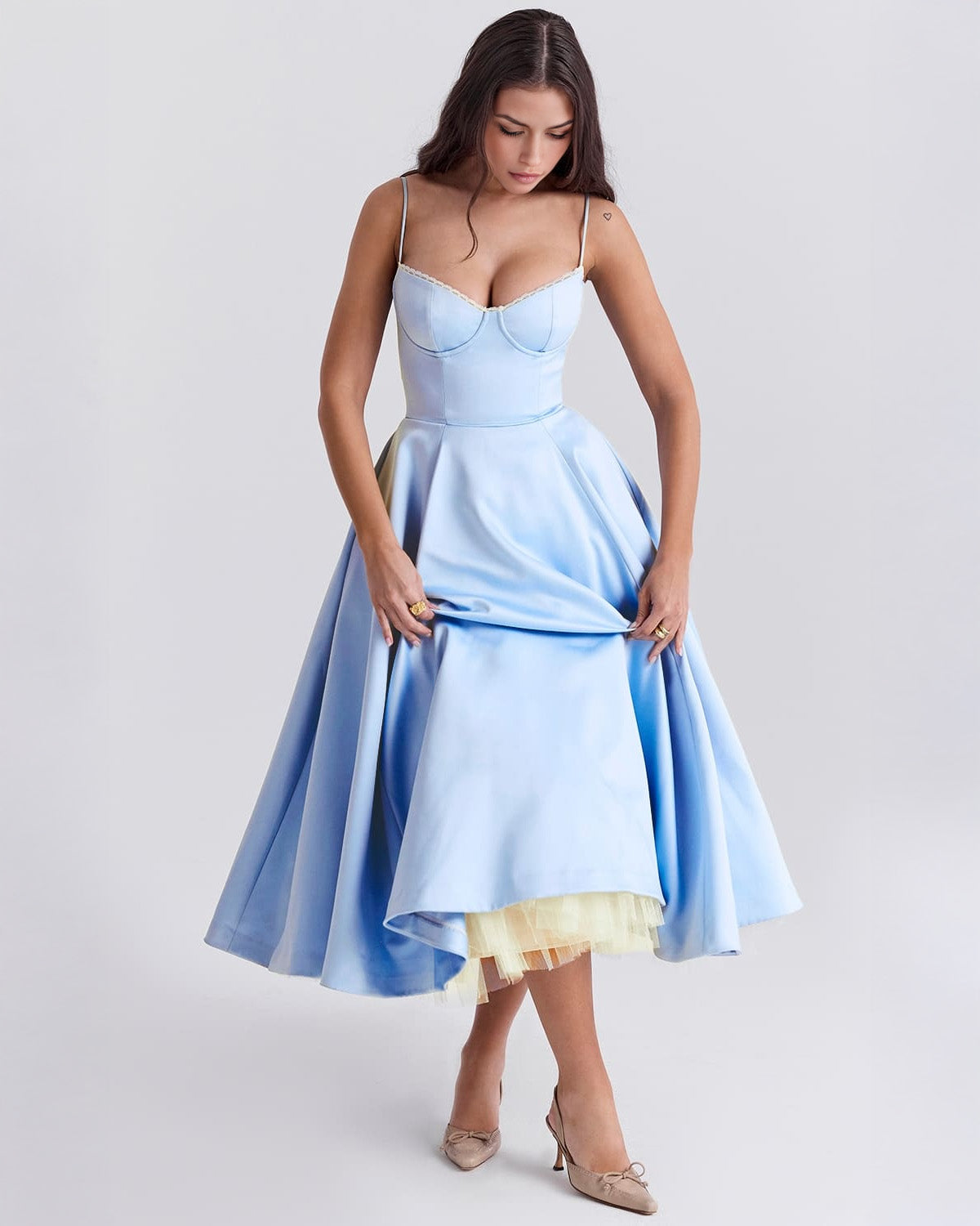 Paula | Duchesse-Satin Midikleid Mit Corsage
