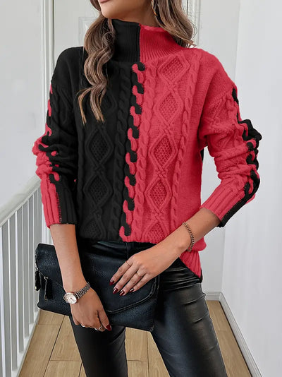 Leovia – Eleganter Gestreifter Pullover Mit Hohem Kragen