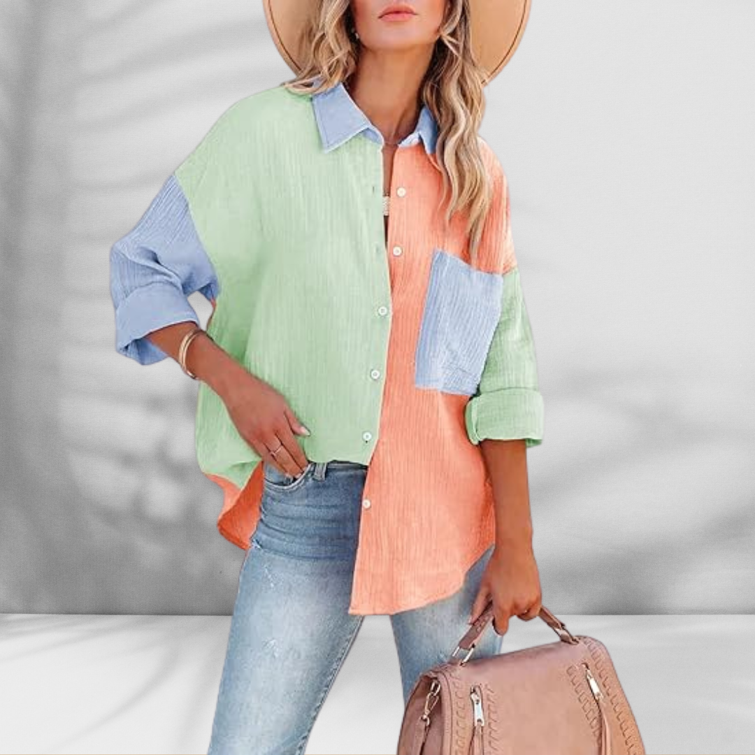 AMARA™ | Patchwork-Hemd mit Leinenoptik