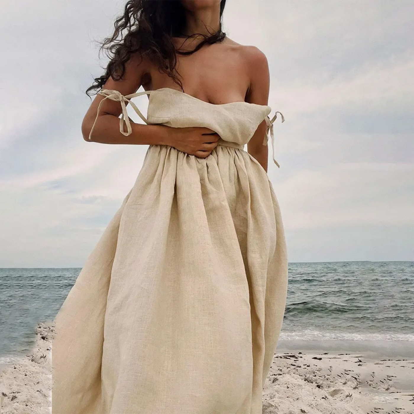 Damenkleid aus Leinen mit Knopfleiste und lockerem Schnitt für den Sommer