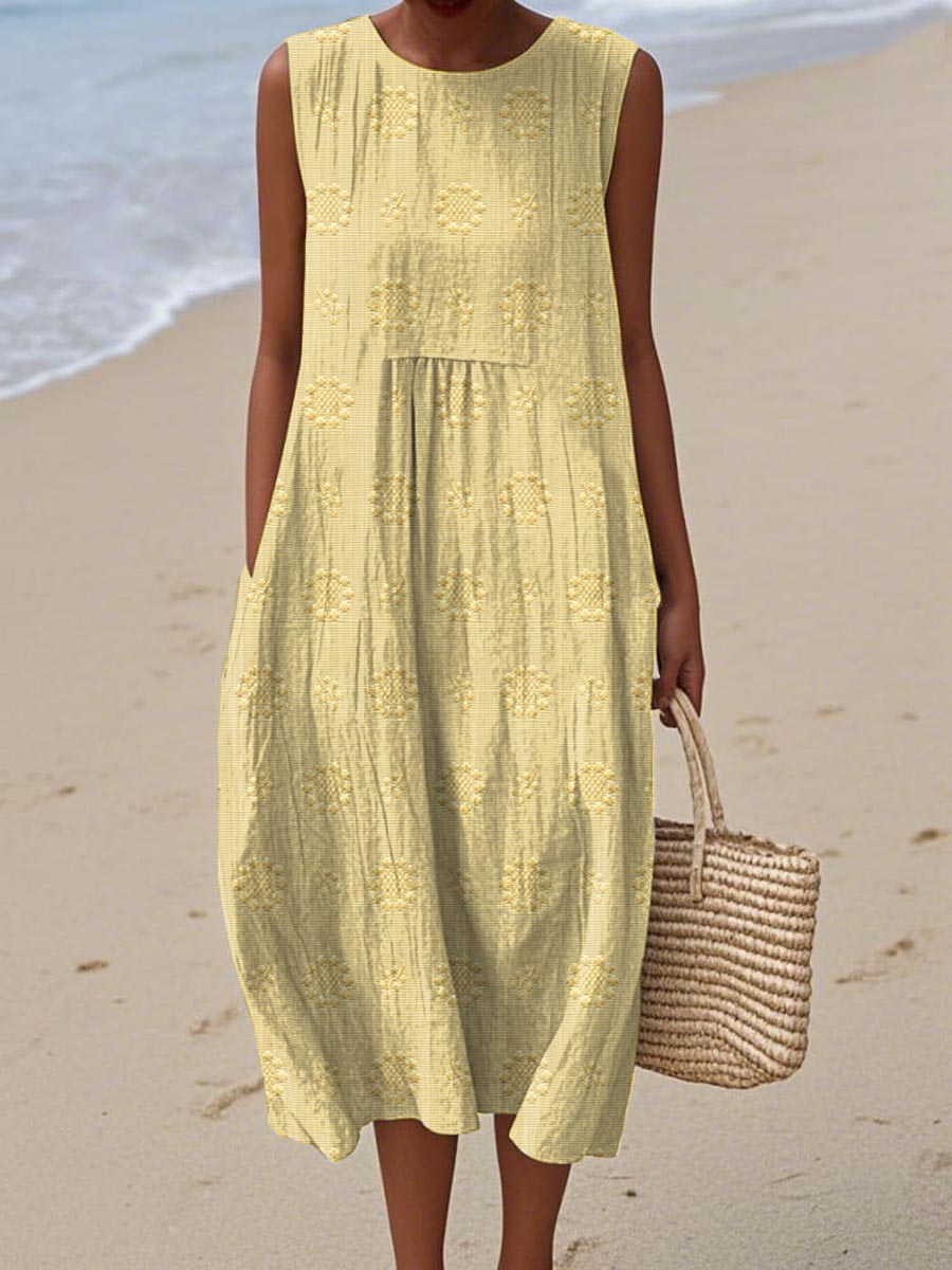 Gracelyn | Leichtes, besticktes ärmelloses Strandkleid