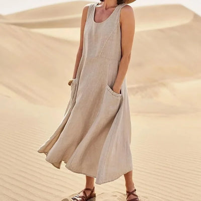 Jazmine – Luftiges, ärmelloses Maxikleid aus Leinenmischung