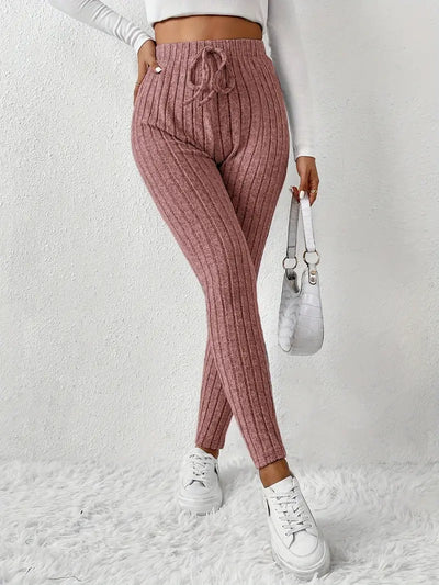 Zhari – Rippstrick-Leggings mit hohem Bund und Kordelzug