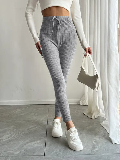 Anouk – Rippstrick-Leggings mit hohem Bund und Kordelzug