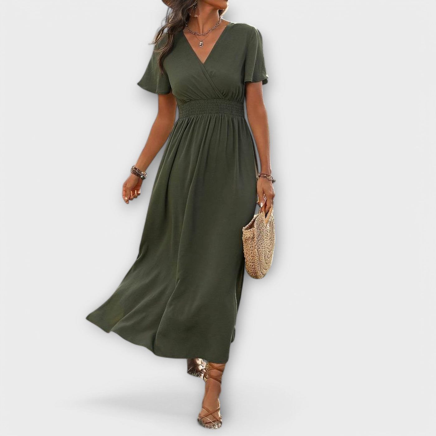 Heather - Elegantes Boho-Kleid mit V-Ausschnitt und langen Ärmeln