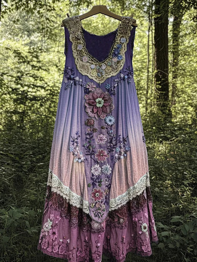 Evabella – Flickwerk-Kunst-Leinen-Tank Kleid