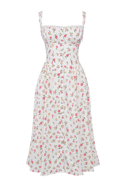 Damen-Midikleid aus Viskose mit Blumenmuster und V-Ausschnitt