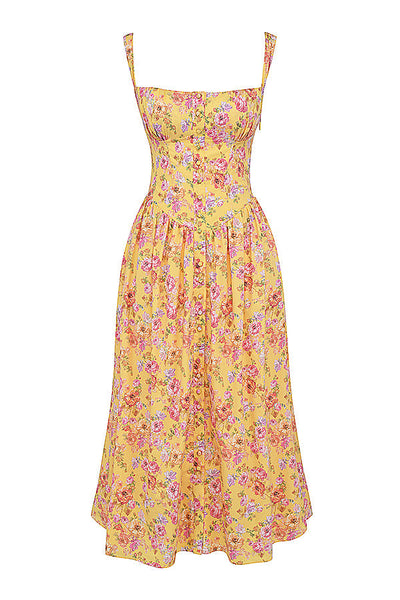 Damen-Midikleid aus Viskose mit Blumenmuster und V-Ausschnitt