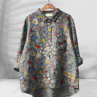 FLORENTINE™ | Weit geschnittene Blumenbluse mit Leinen-Effekt