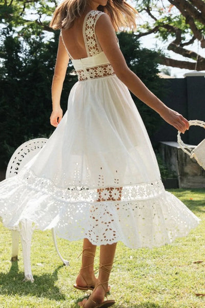 Lace Detail Square Neck Midi Cami Dress