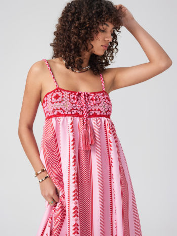 Maxikleid mit Ethno-Muster, Trägern und Schlitz für Damen