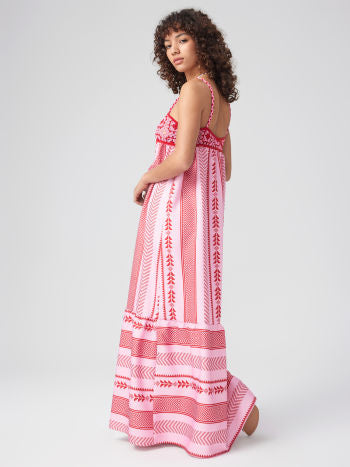Maxikleid mit Ethno-Muster, Trägern und Schlitz für Damen