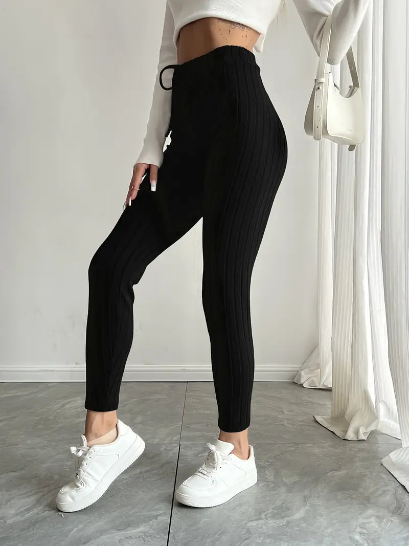 Anouk – Rippstrick-Leggings mit hohem Bund und Kordelzug