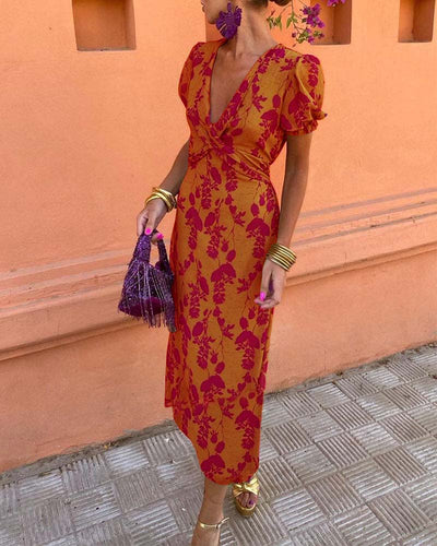 Jocell – Midikleid mit Vintage-Blumenmuster und Puffärmeln