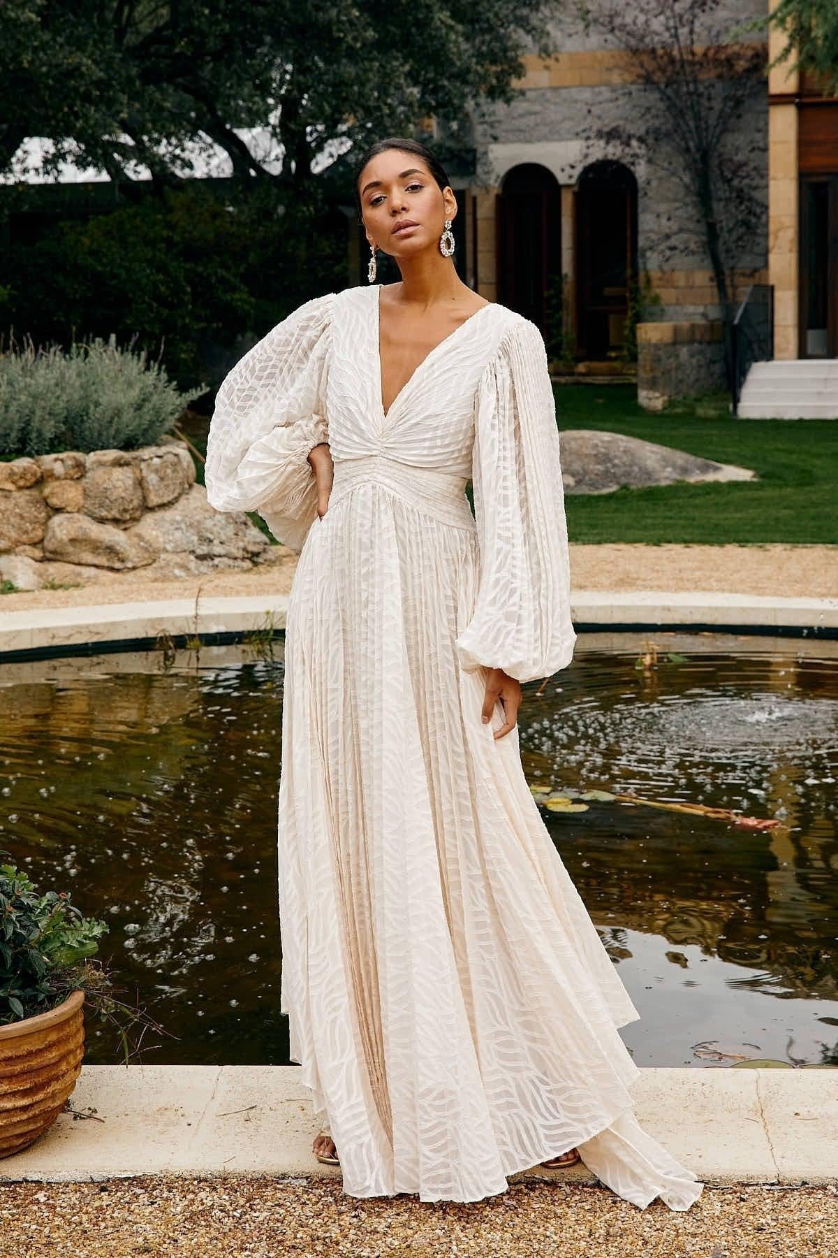 Florie | Langes Chiffon-V-Ausschnitt Kleid