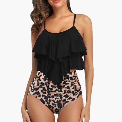 Zweiteiliger Damen - Tankini mit Volant und Bauchkontrolle