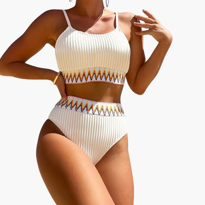 Damen-Bikini-Set mit geripptem Top und Bikinihose mit hoher Taille