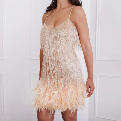 Shelah – Party-Minikleid mit Pailletten und Federfransen