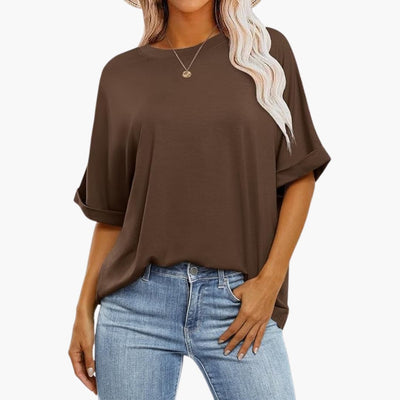 Damen Oversize T-Shirt mit Rundhalsausschnitt und kurzen Ärmeln
